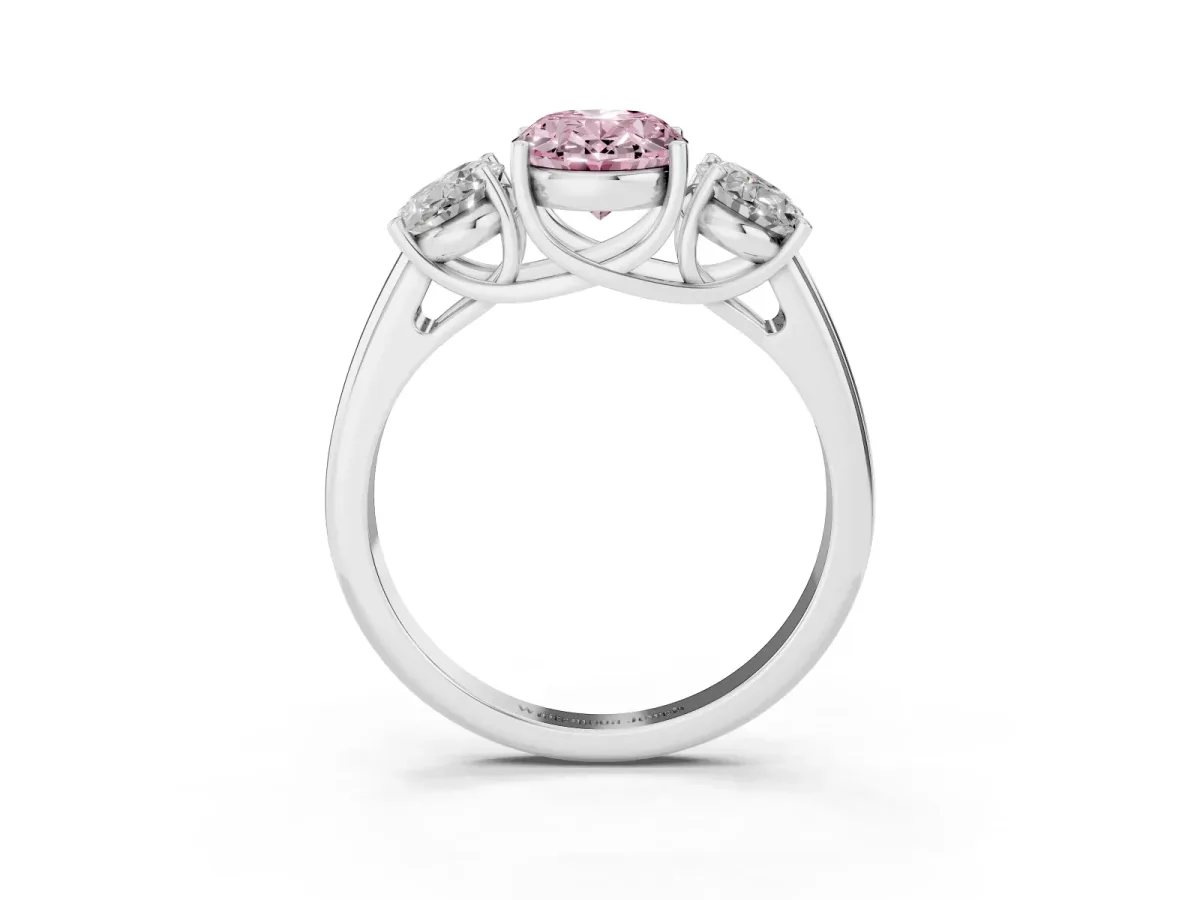 Fancy Pink Three-Stone Oval Cut Diamond Engagement Ring with Prong Setting White gold
