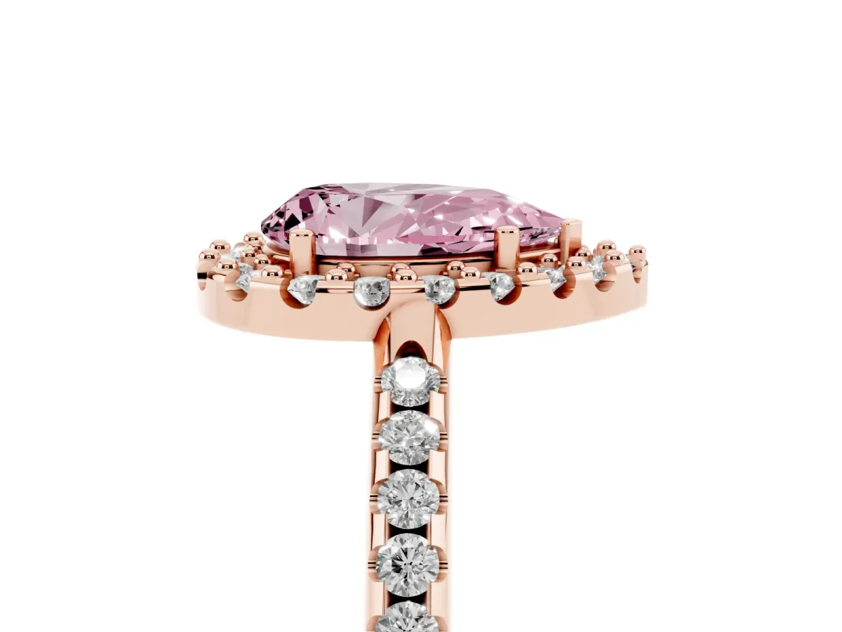Fancy Pink Pear Cut Diamond Pavé Halo Ring with Four-Prong Setting Rose gold