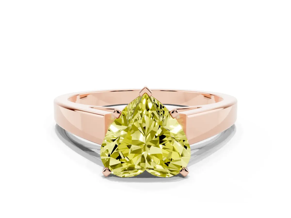 Fancy Yellow Heart Cut Solitaire Engagement Ring with Four-Prong Setting and Tapered Band Rose gold