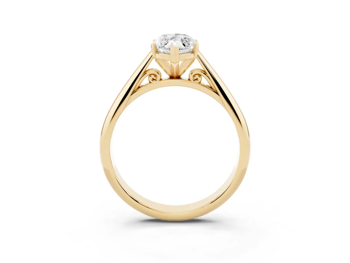 Marquise Cut Diamond Solitaire Engagement Ring with Cathedral Setting and Four-Prong Mount Yellow gold