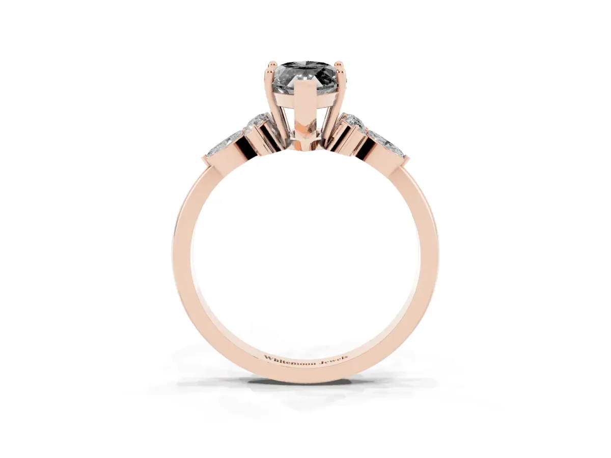 Fancy Black Marquise Cut Brilliant Diamond Solitaire Ring with Pear Side Stones and Four-Prong Setting Rose gold