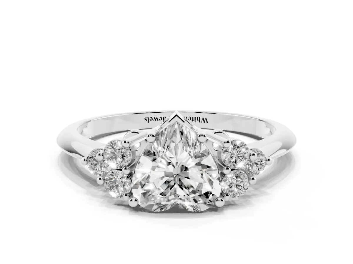 Heart Cut Cut Diamond Cluster Ring with Solitaire Band and Four-Prong Setting Silver