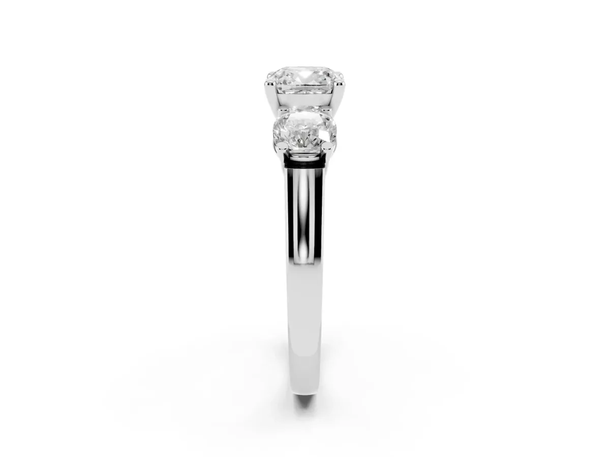 Three-Stone Cushion Cut Brilliant Diamond Trellis Ring with Comfort Fit Band Platinum