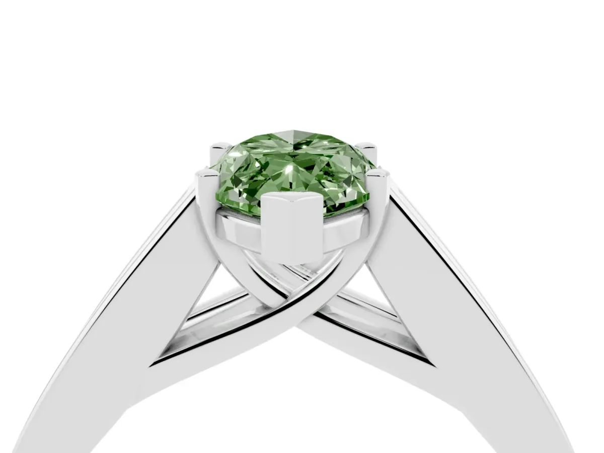 Fancy Green Marquise Cut Cut Channel Set Solitaire Ring with Four-Prong Setting Platinum