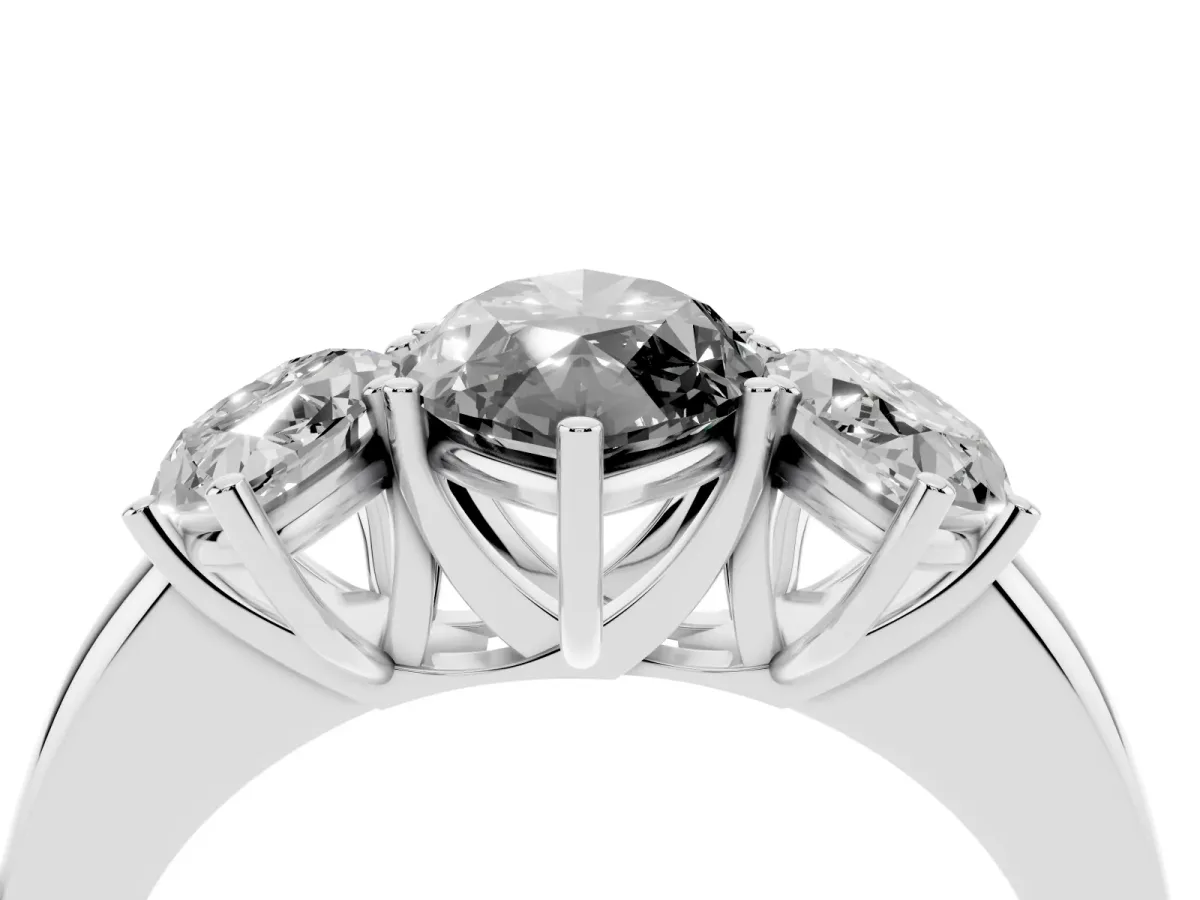 Fancy Black Marquise Cut Diamond Three-Stone Ring with Four-Prong Setting and Classic Band Silver