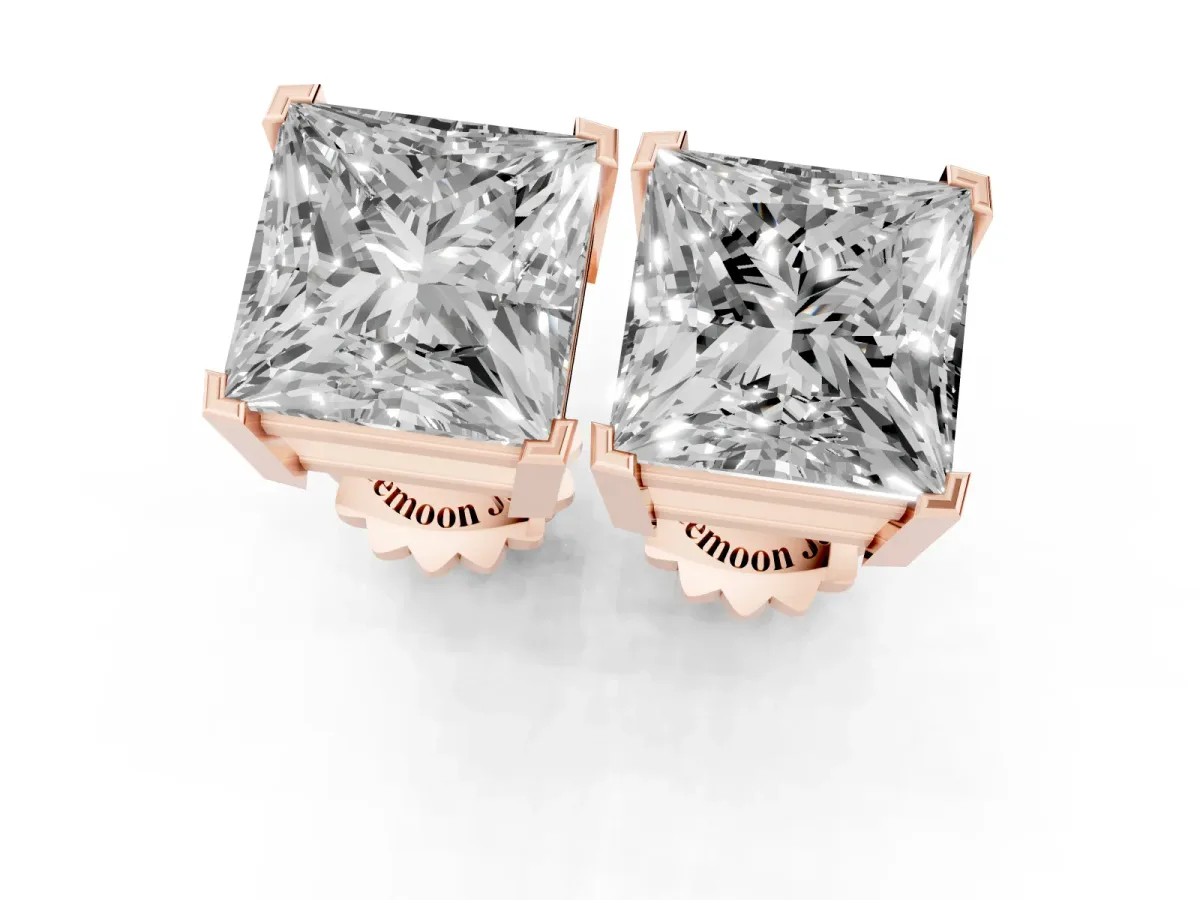 Princess Cut Diamond Stud Earrings Rose gold