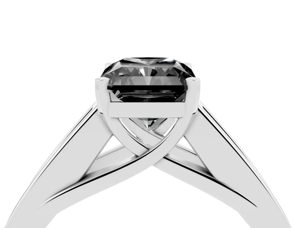 Fancy Black Radiant Cut Cut Channel Set Solitaire Ring with Four-Prong Setting Silver