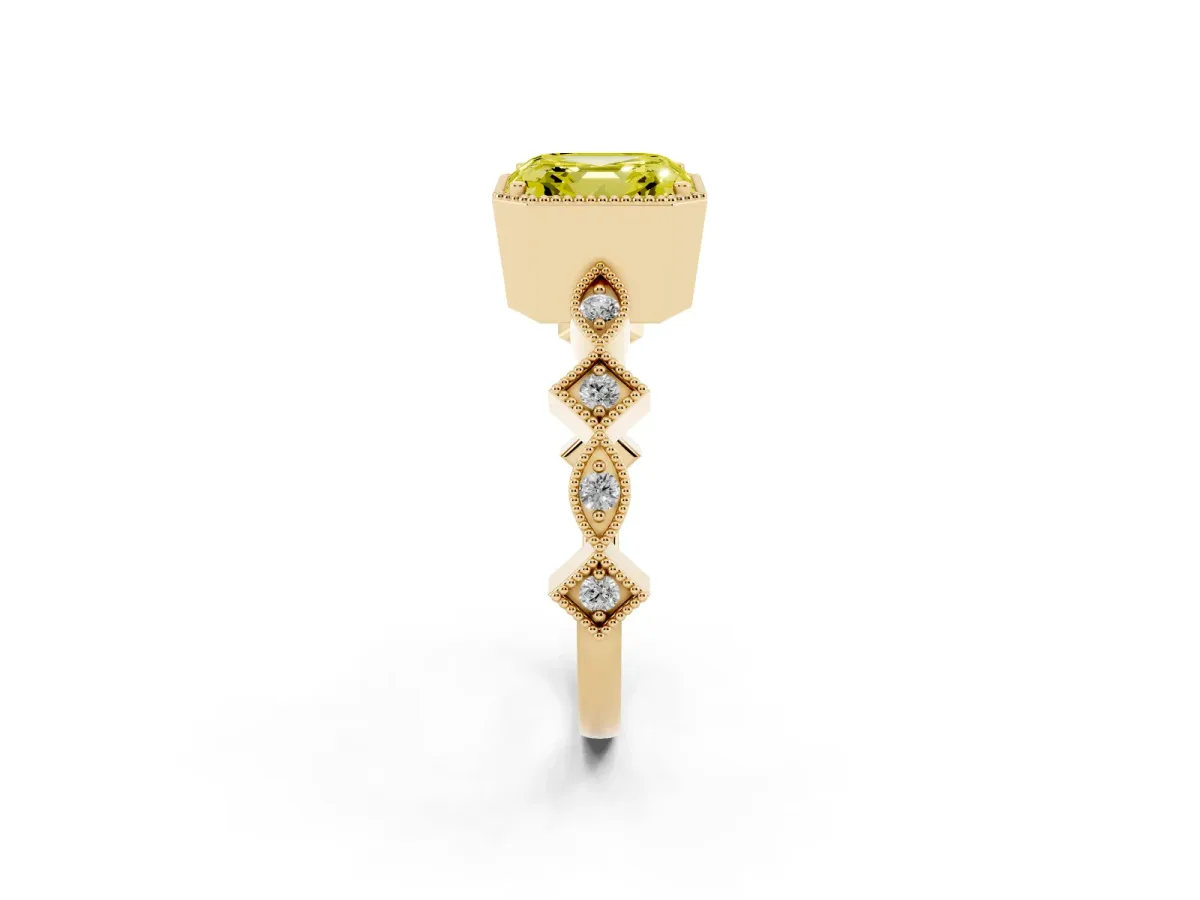 Fancy Yellow Asscher Cut Milgrain Marquise Diamond Twist Band Ring Yellow gold