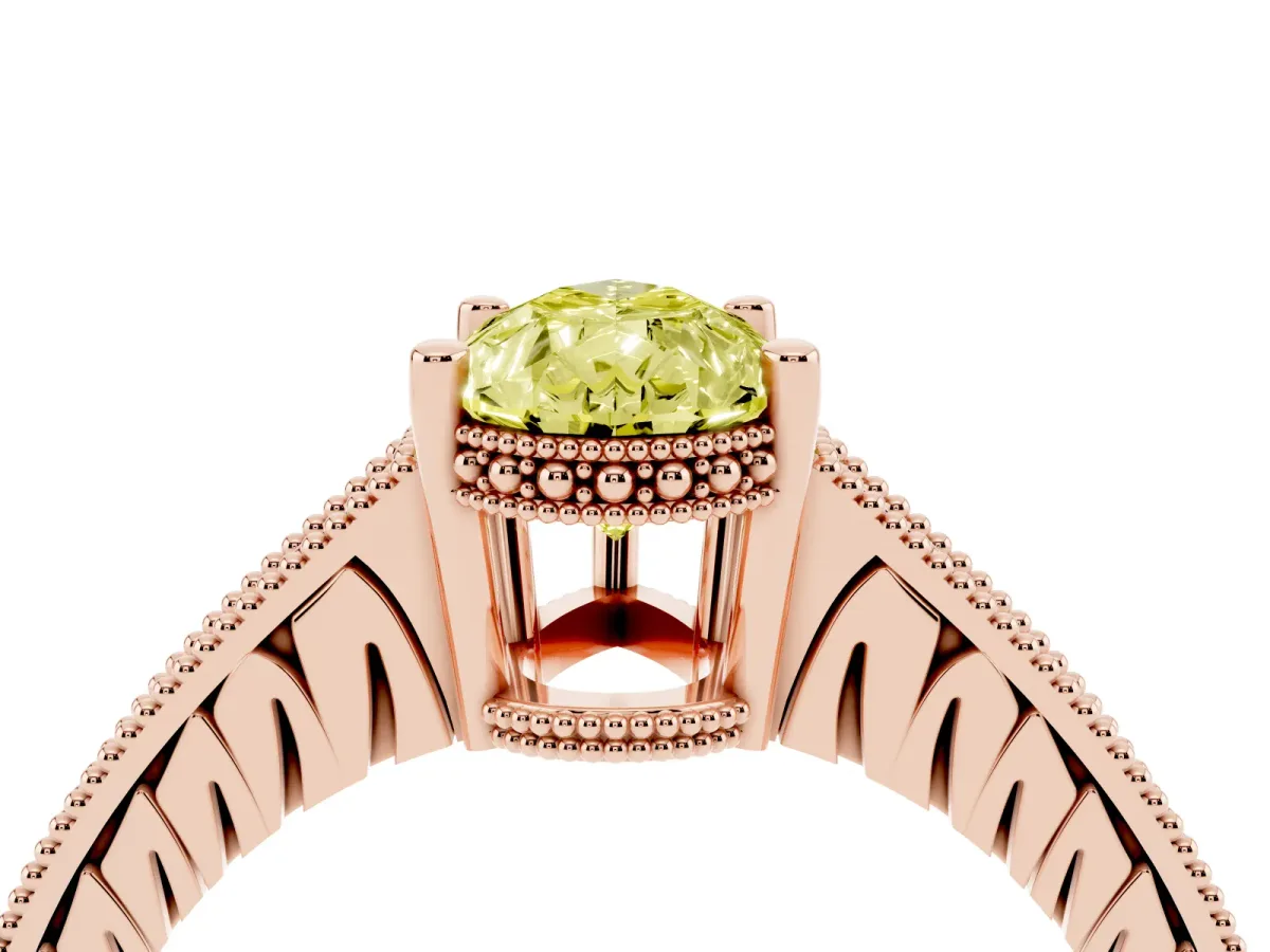 Fancy Yellow Pear Cut Solitaire Pavé Diamond Milgrain Engagement Ring with Four-Prong Setting Rose gold