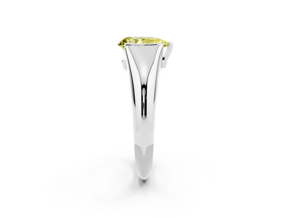 Fancy Yellow Pear Cut Solitaire Tension Set Diamond Ring Silver