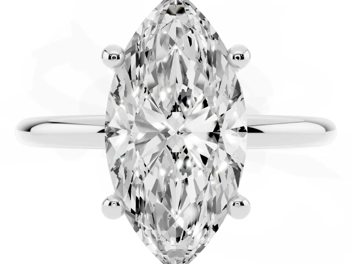 Marquise Cut Solitaire Diamond Ring with 4-Prong Setting on a Classic Band Silver