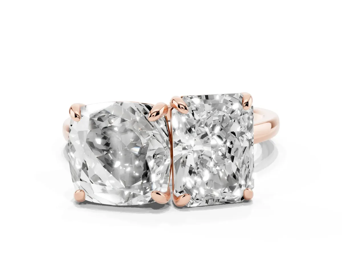 Cushion and Radiant Toi Moi Ring with Prong Setting and Plain Band Rose gold