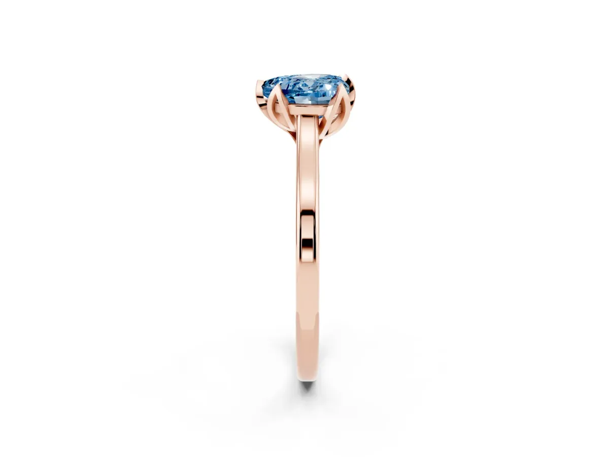 Fancy Blue Heart Cut Diamond Solitaire Ring with Flower Prong Setting and Classic Band Rose gold