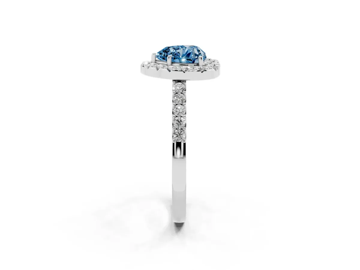 Fancy Blue Heart Cut Halo Diamond Pavé Solitaire Ring Platinum