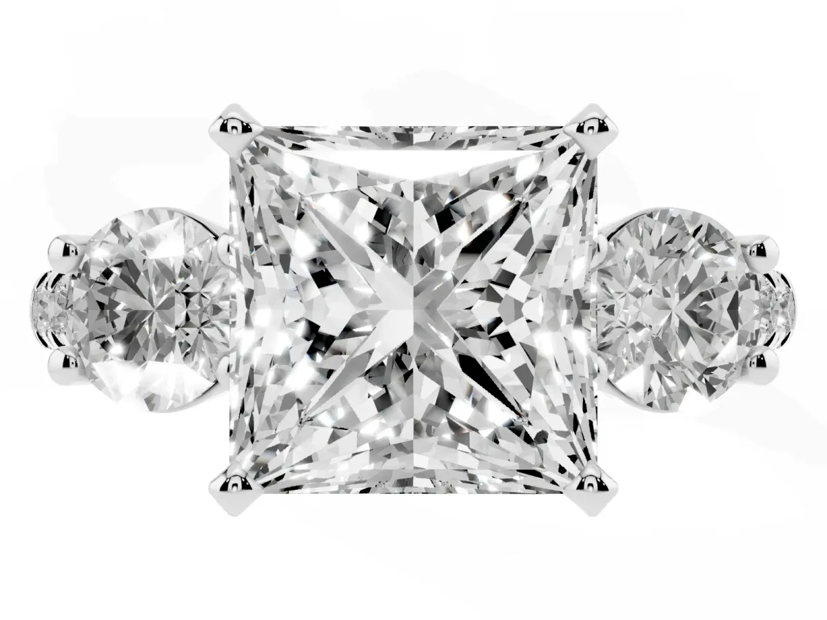 Three-Stone Princess Cut Diamond Pavé Band with Four-Prong Setting Silver
