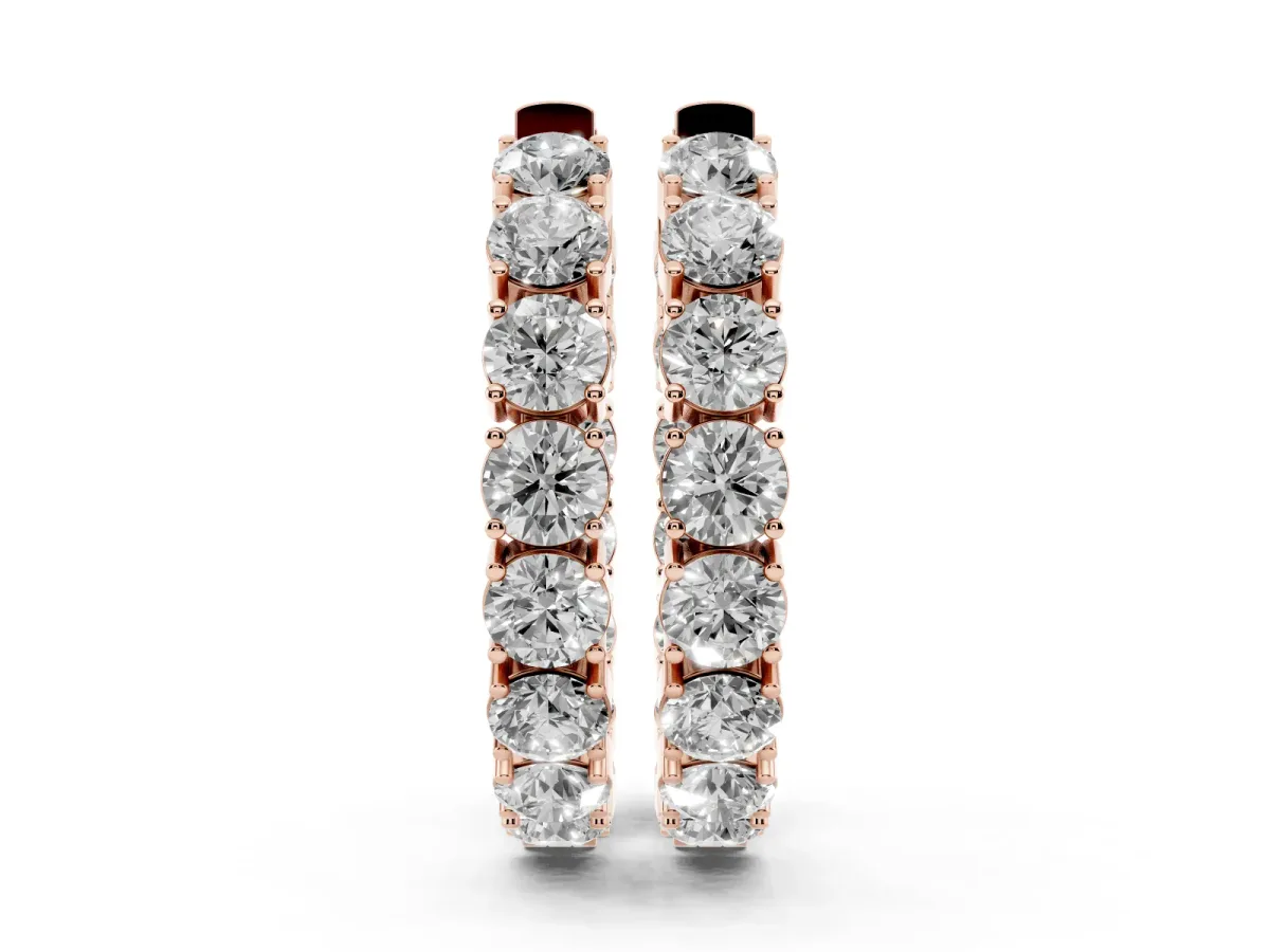 Round Cut Diamond Inside-Out Hoop Earrings with Shared Prong Setting Rose gold