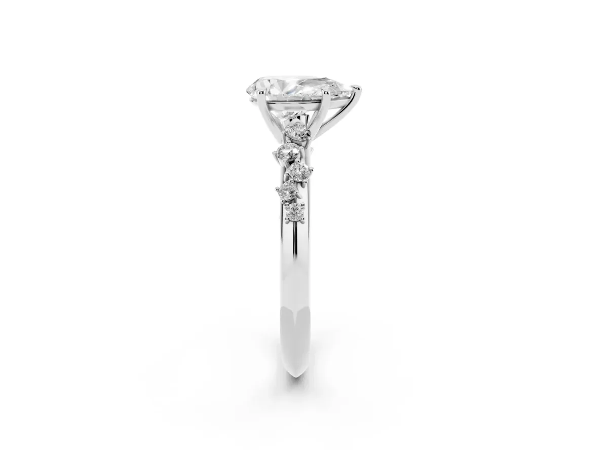 Pear Cut Diamond Cluster Side Stone Solitaire Ring with Prong Setting Silver