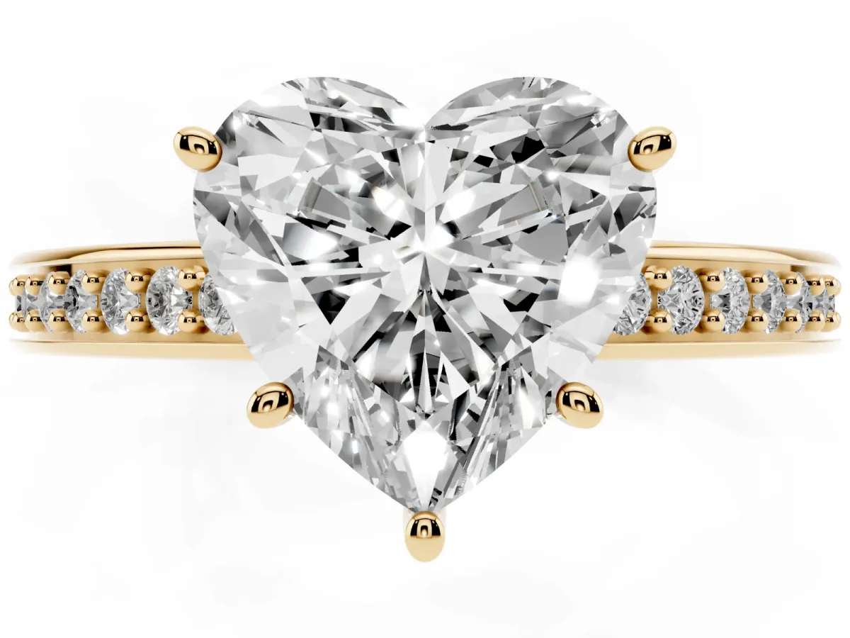 Heart Cut Solitaire Pavé Band Prong Setting Ring Yellow gold