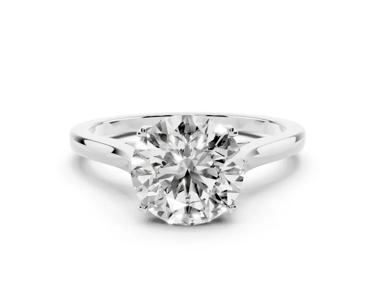 Round Cut Solitaire Heart Prong Engagement Ring with Tapered Band White gold