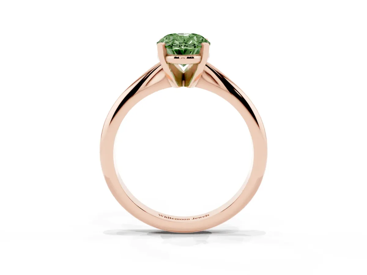 Fancy Green Oval Cut Cut Solitaire Ring with Four-Prong Setting on a Classic Band Rose gold
