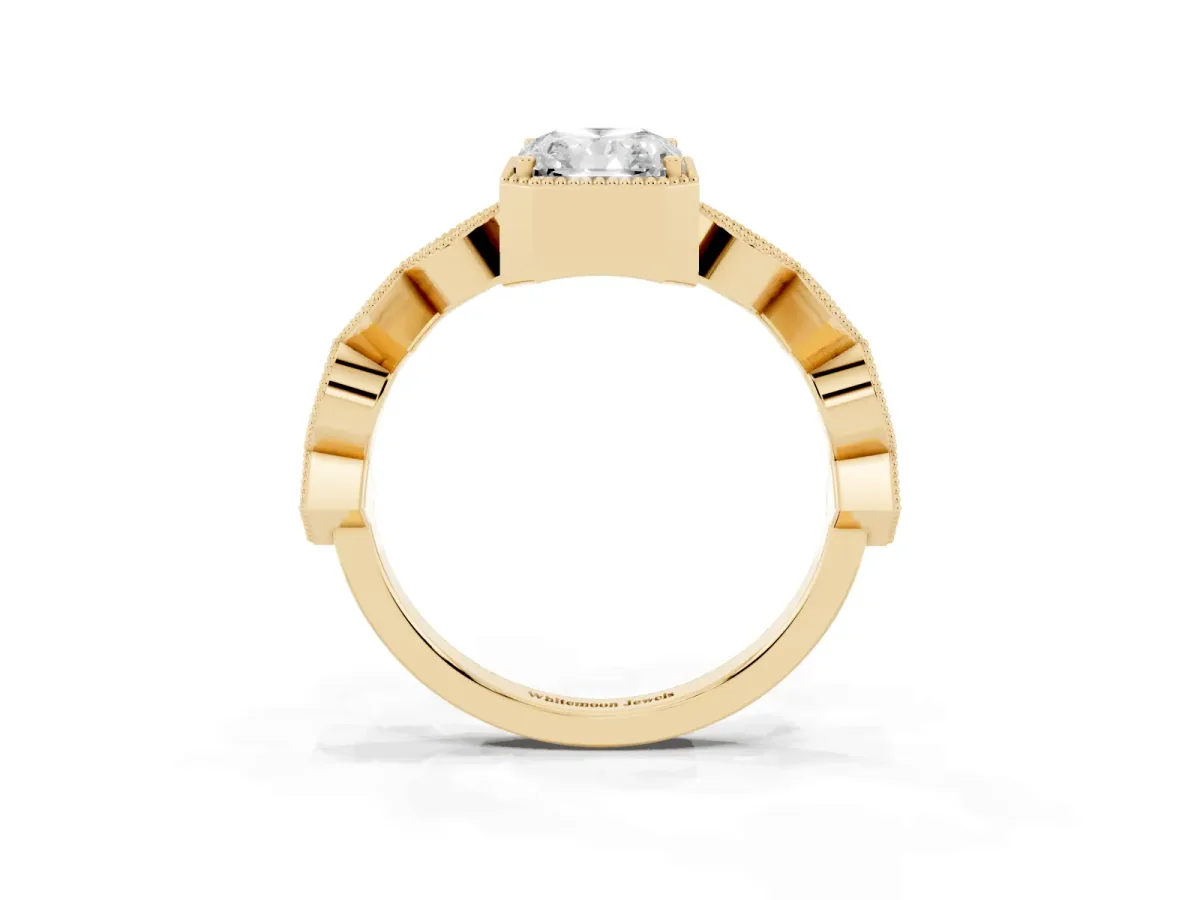 Radiant Cut Milgrain Marquise Diamond Twist Band Ring Yellow gold