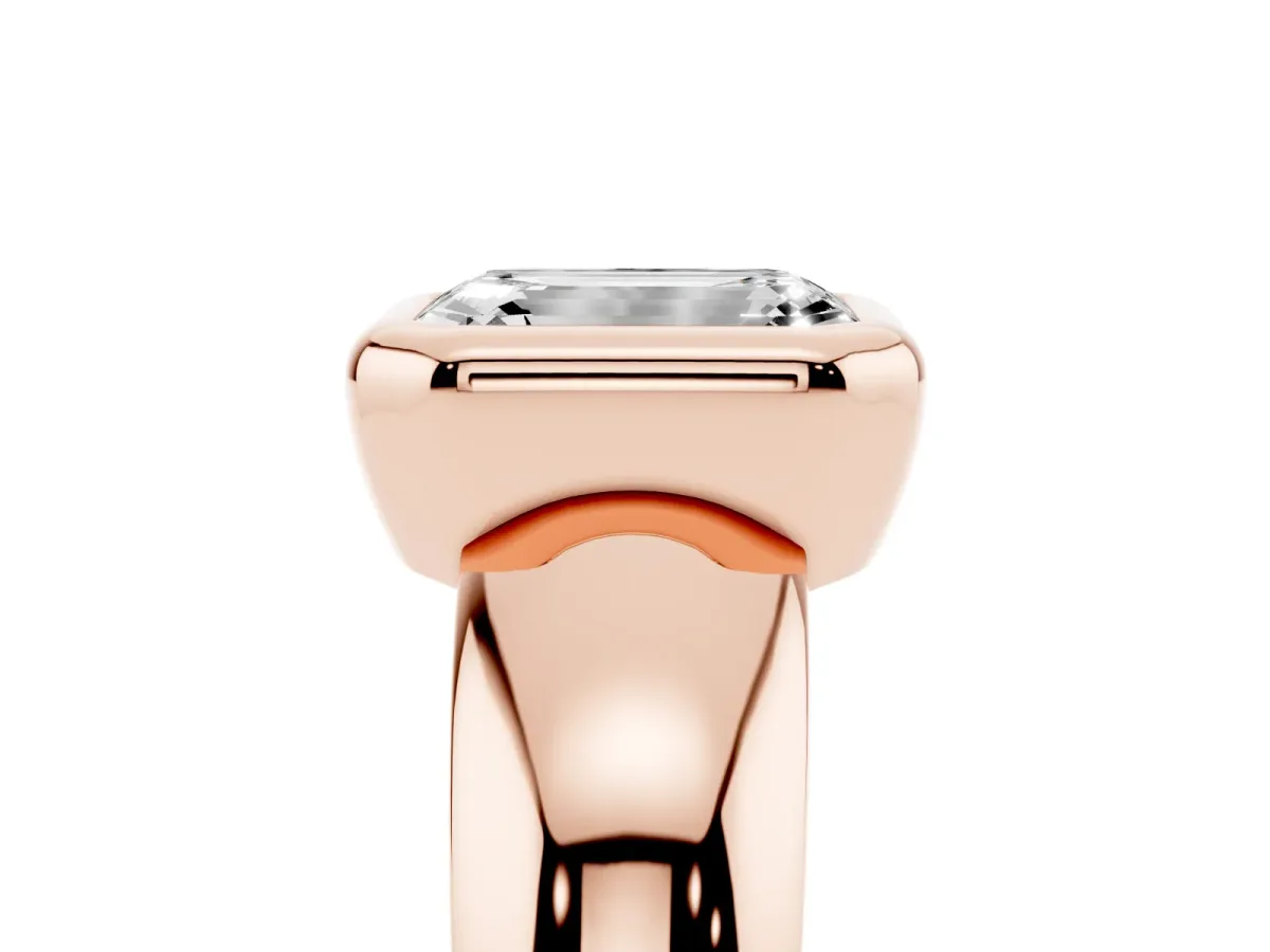 Bezel Set Emerald Cut Solitaire Ring with Wide Band Rose gold