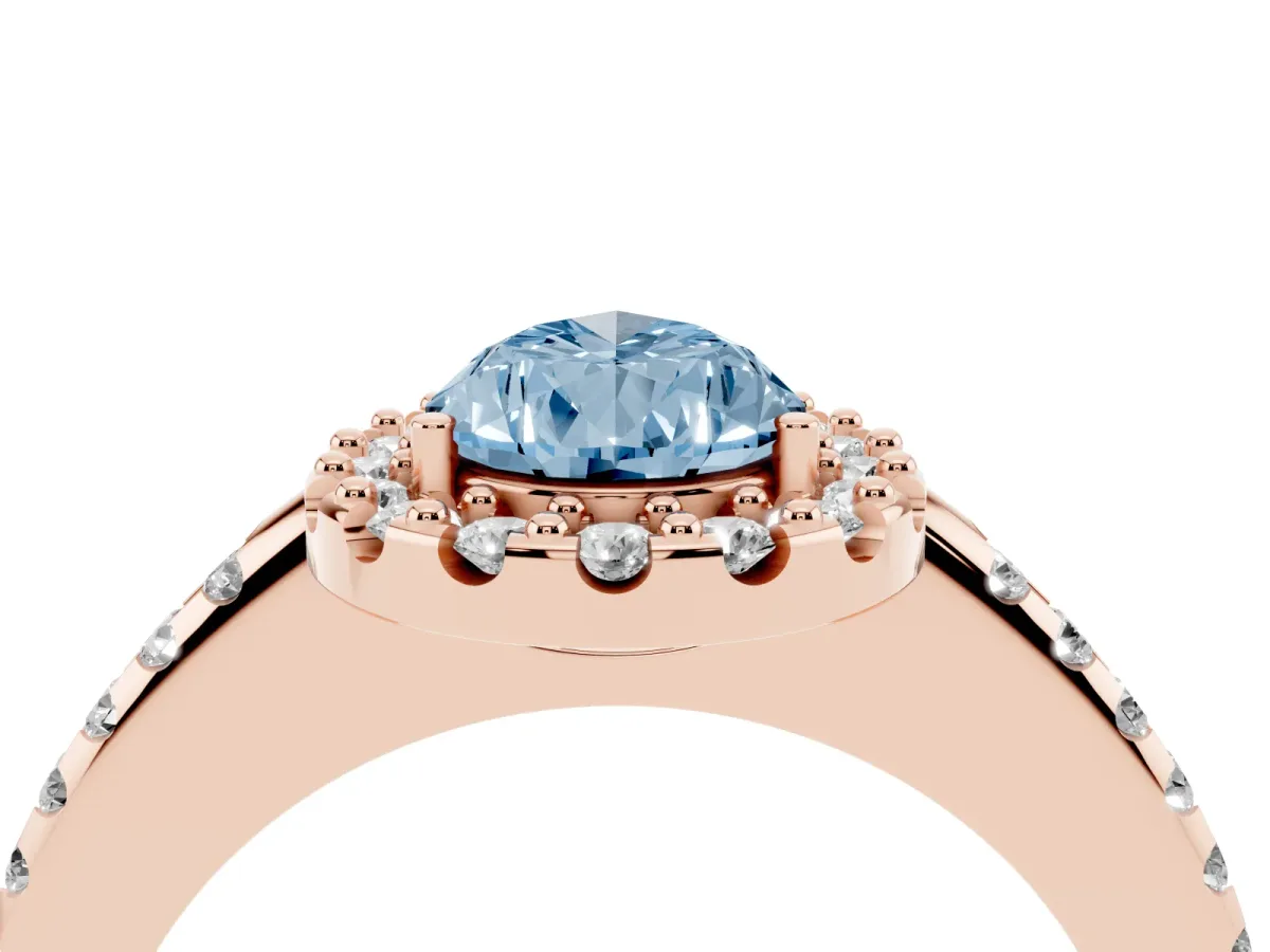 Fancy Blue Pear Cut Diamond Pavé Halo Ring with Four-Prong Setting Rose gold