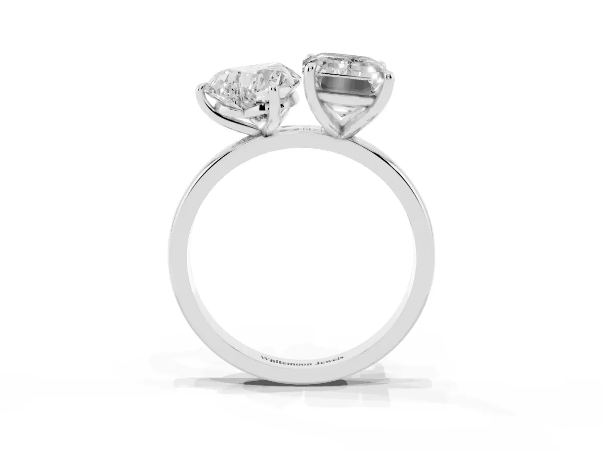 Heart Cut and Emerald Cut Toi Moi Ring with Prong Setting Platinum