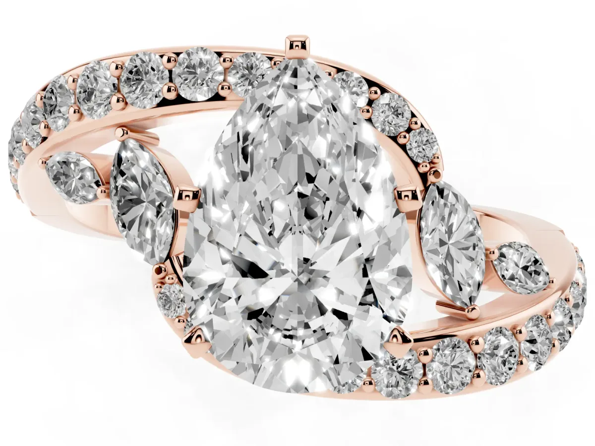 Pear Cut Solitaire with Pavé Twist Band and Four-Prong Setting Rose gold