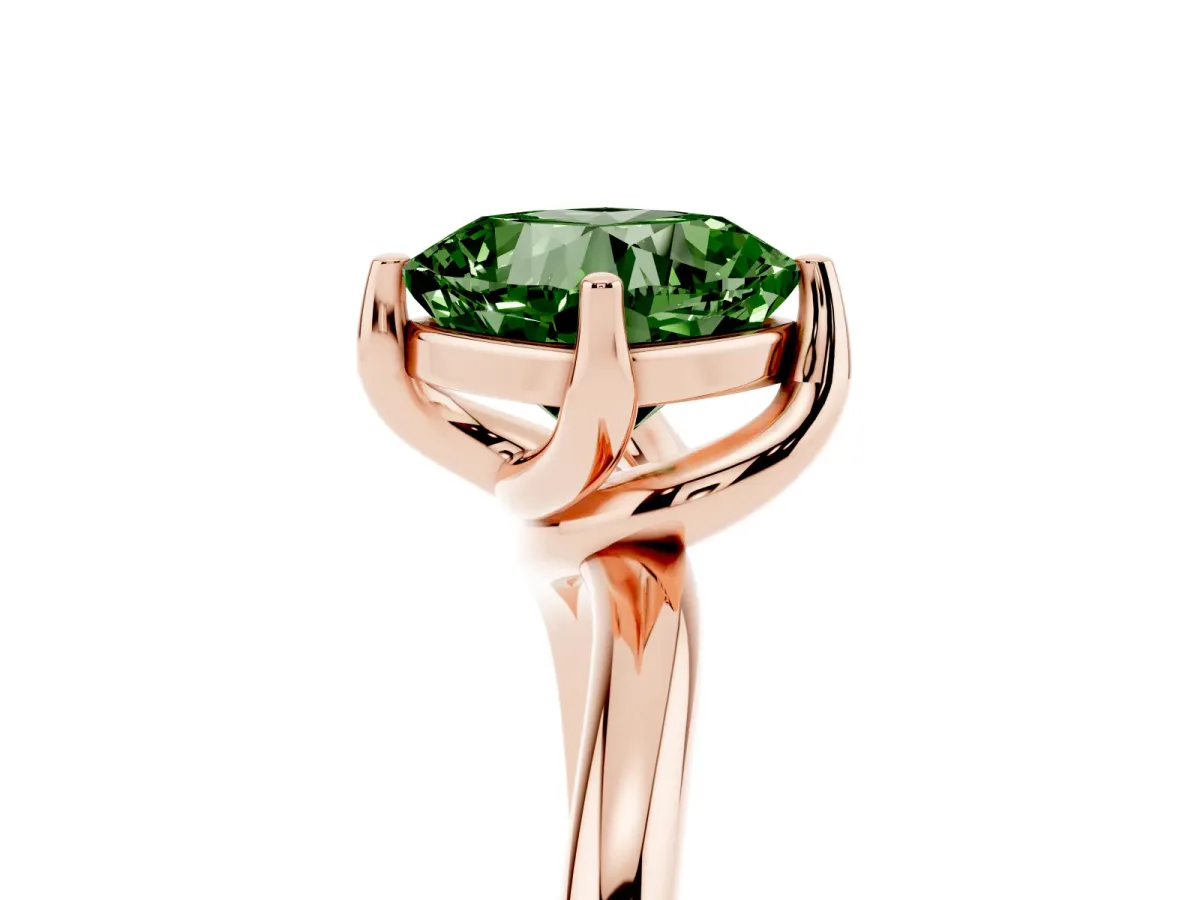 Fancy Green Cushion Cut Diamond Solitaire Engagement Ring with Four-Prong Setting and Classic Band Rose gold