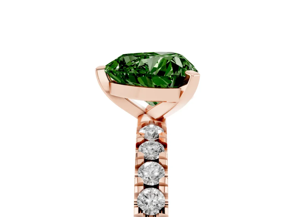 Fancy Green Heart Cut Diamond Pavé Band Solitaire with Four-Prong Setting Rose gold