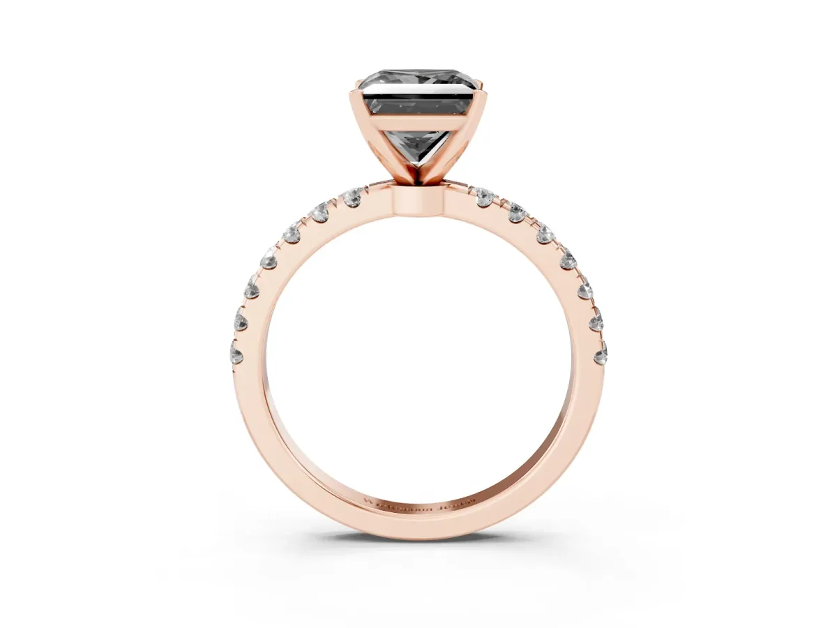 Fancy Black Princess Cut Diamond Solitaire Ring with Pavé Accents and Four-Prong Setting Rose gold