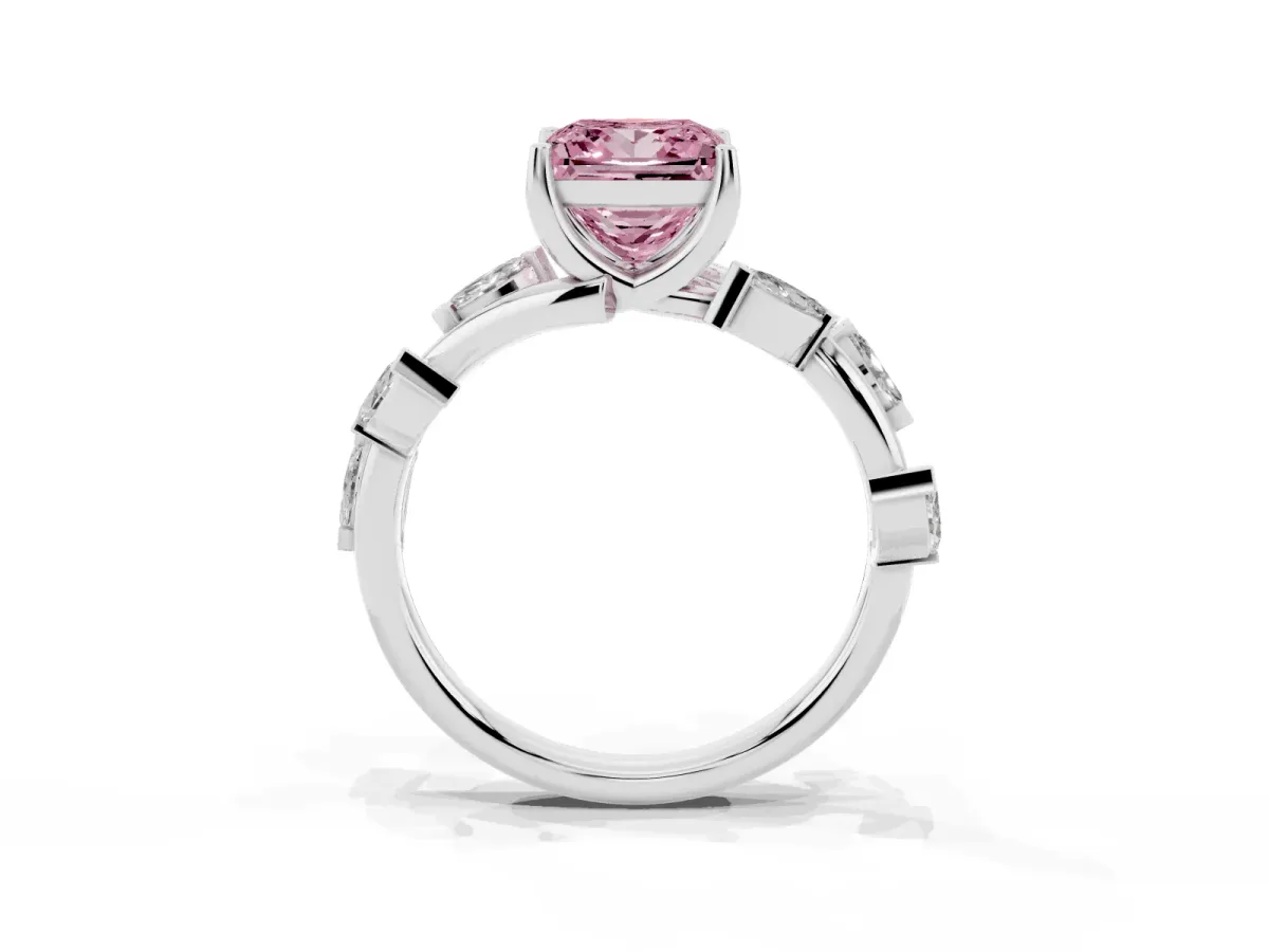 Fancy Pink Princess Cut Solitaire Twisted Band Marquise Accent Prong Setting Ring Silver