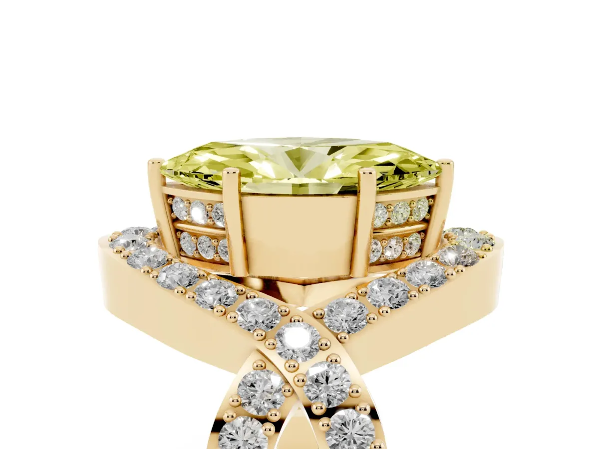 Fancy Yellow Marquise Cut Solitaire Twist Band Pavé Diamond Engagement Ring Yellow gold