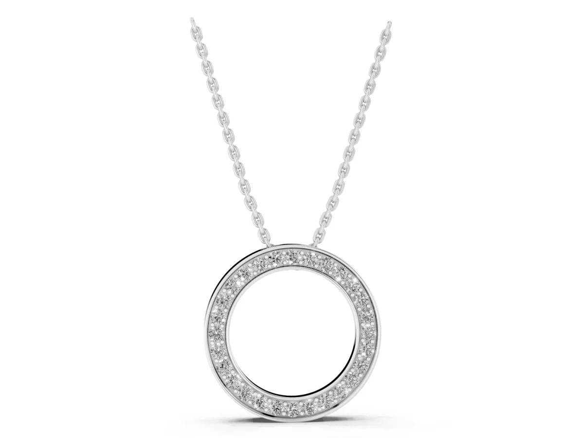 Round Diamond Pavé Circle Pendant White gold