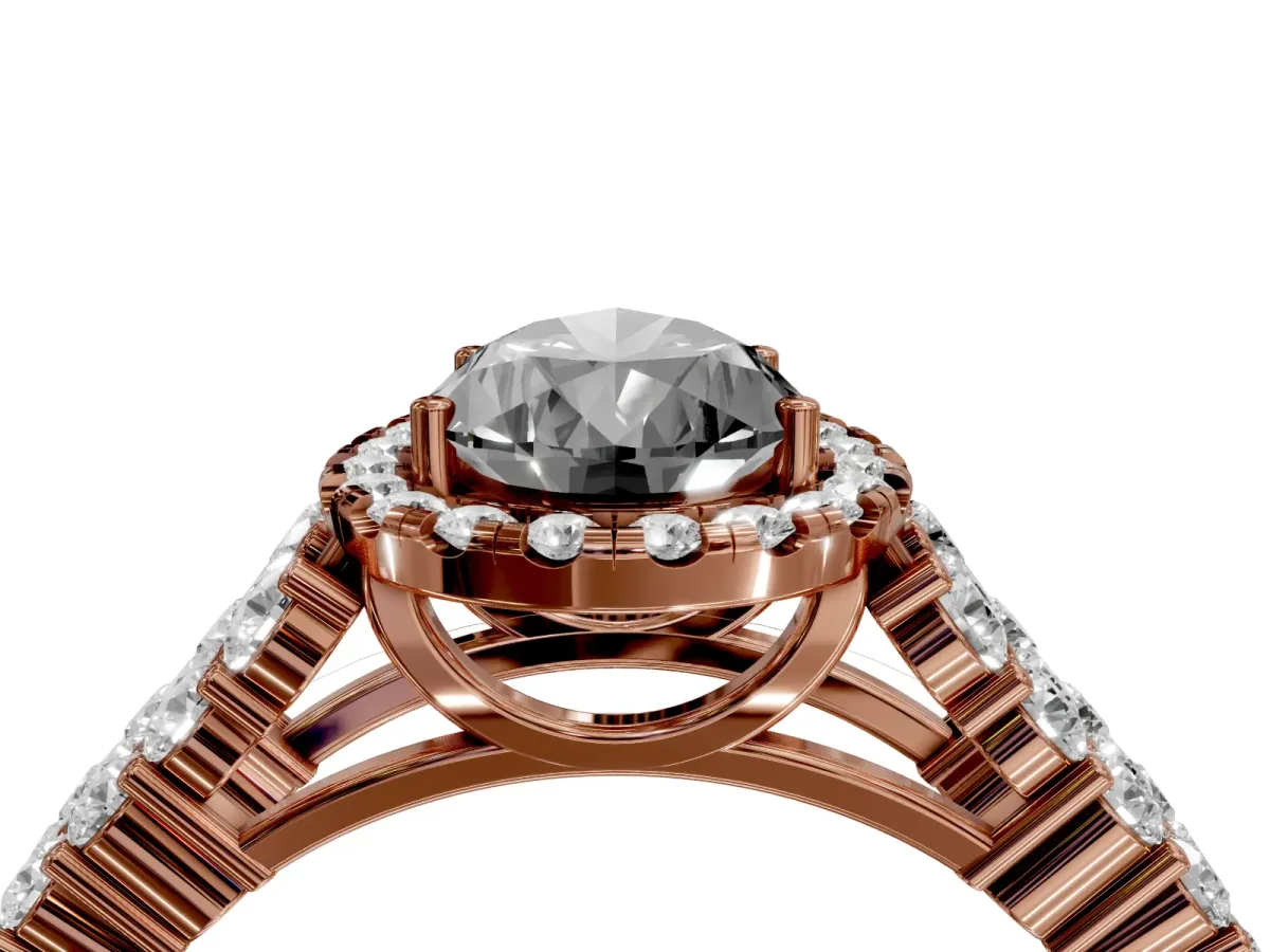 Fancy Black Pear Cut Diamond Halo Engagement Ring with Triple Row Round Pavé Band and Prong Setting Rose gold