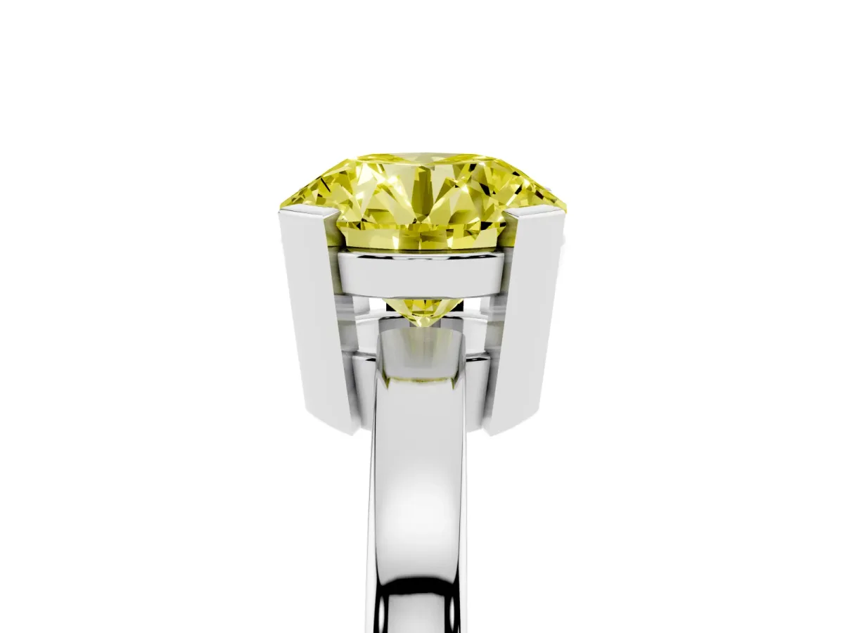 Fancy Yellow Round Cut Cut Solitaire Ring with Four-Prong Setting and Classic Band Silver