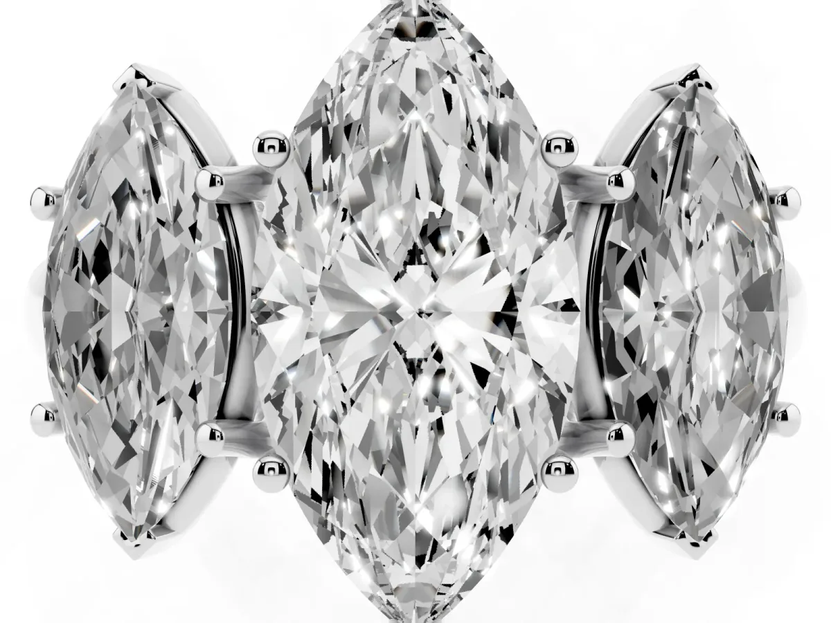 Three-Stone Marquise Cut Diamond Engagement Ring with Prong Setting White gold