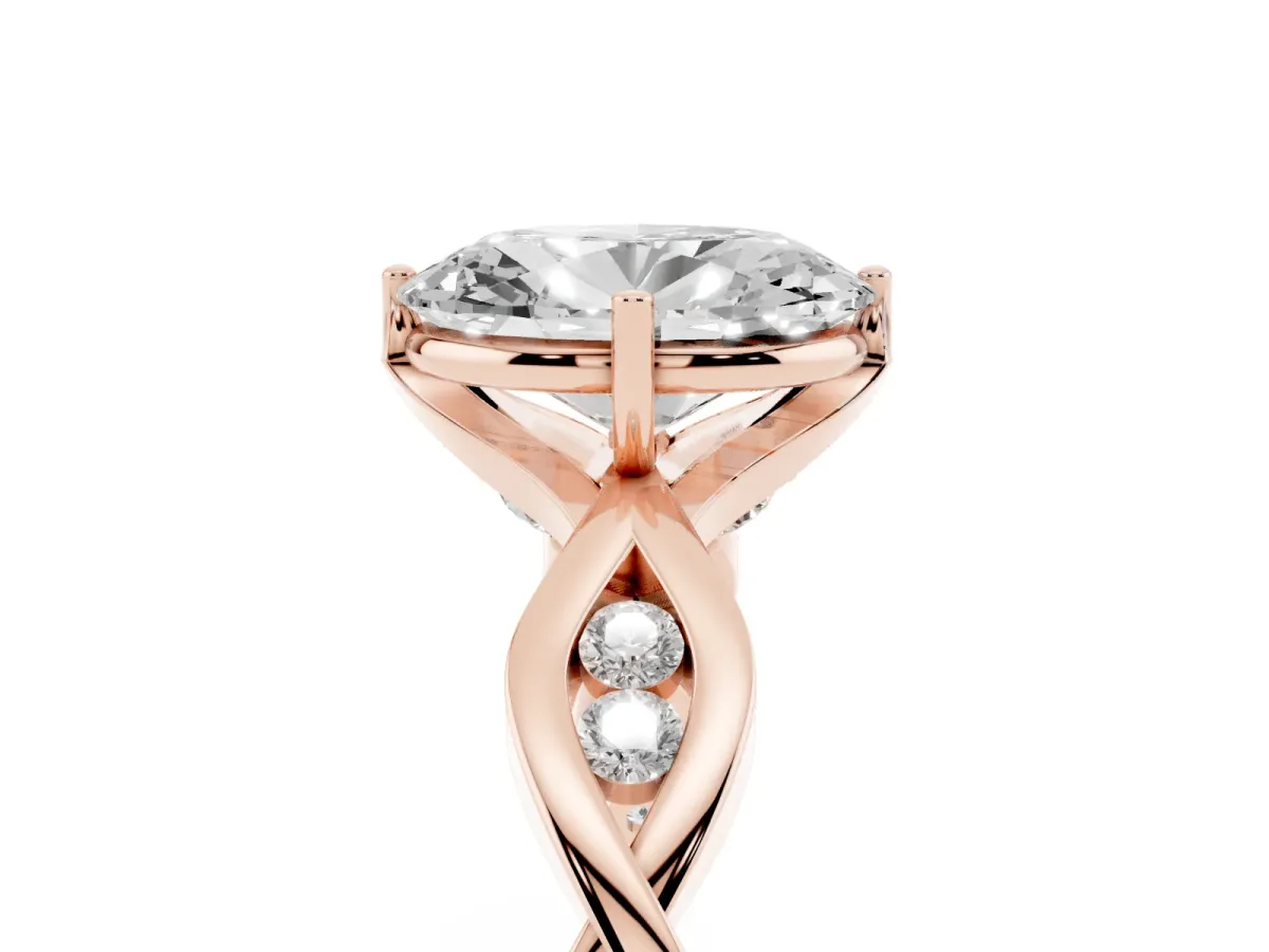 Oval Cut Solitaire Twist Band with Leaf Prong Setting Rose gold