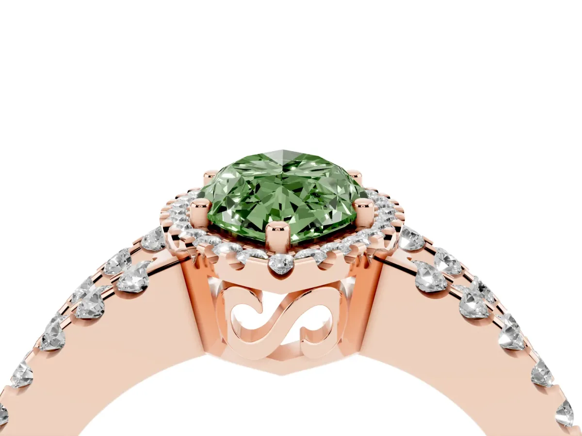 Fancy Green Marquise Cut Cut Halo Split Shank Diamond Ring with Four-Prong Setting Rose gold