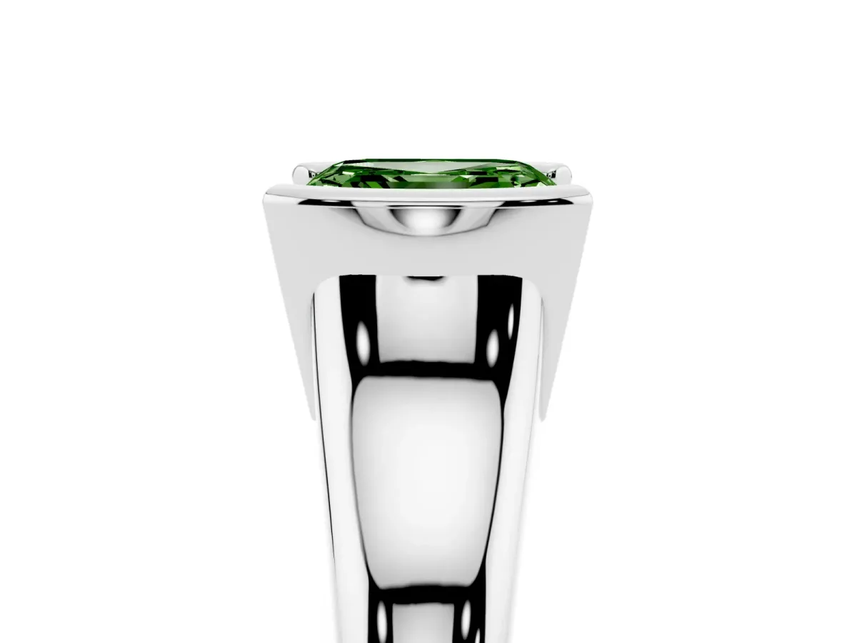 Fancy Green Asscher Cut Solitaire Tension Set Diamond Ring with Split Shank Band Silver