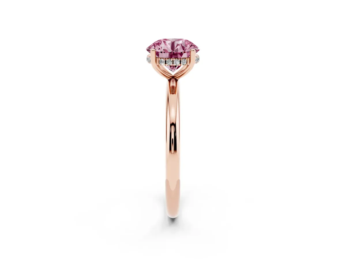 Fancy Pink Round Cut Cut Solitaire Engagement Ring with Four-Prong Setting and Classic Band Rose gold