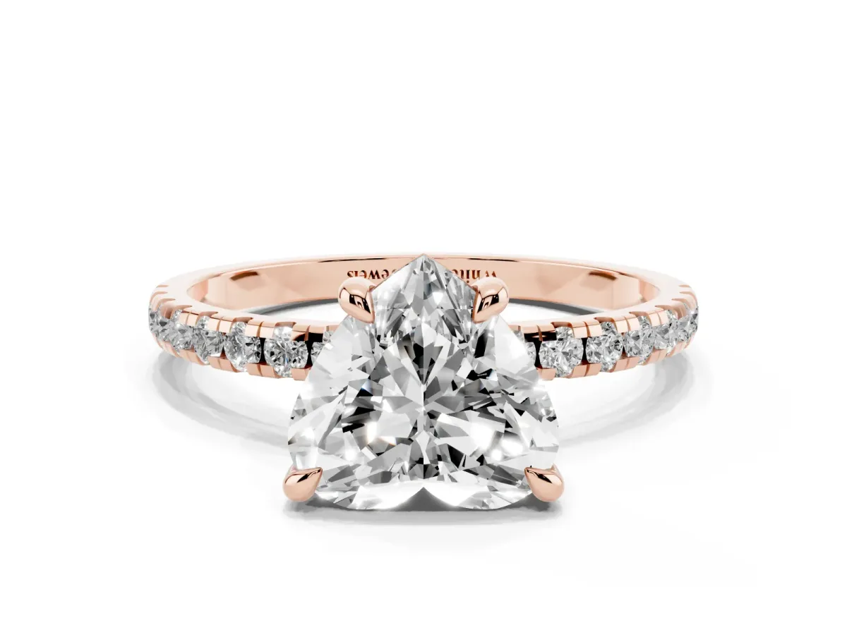 Heart Cut Diamond Brilliant Solitaire Ring with Pavé Band and Four-Prong Setting Rose gold