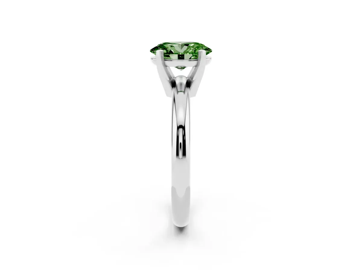 Fancy Green Oval Cut Diamond Solitaire Engagement Ring with Round Band and Four-Prong Setting Silver