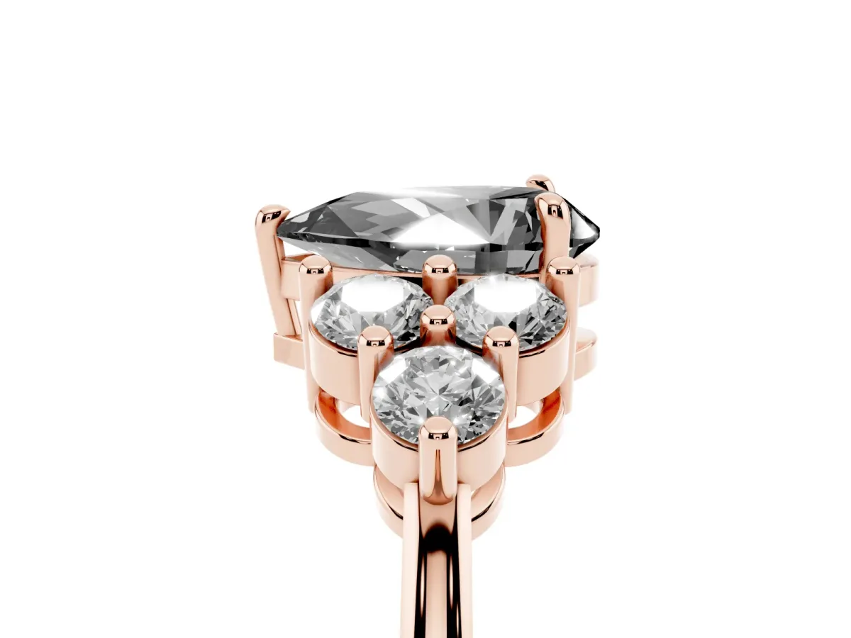 Fancy Black Pear Cut Brilliant Diamond Cluster Accent Solitaire Ring with Prong Setting Rose gold