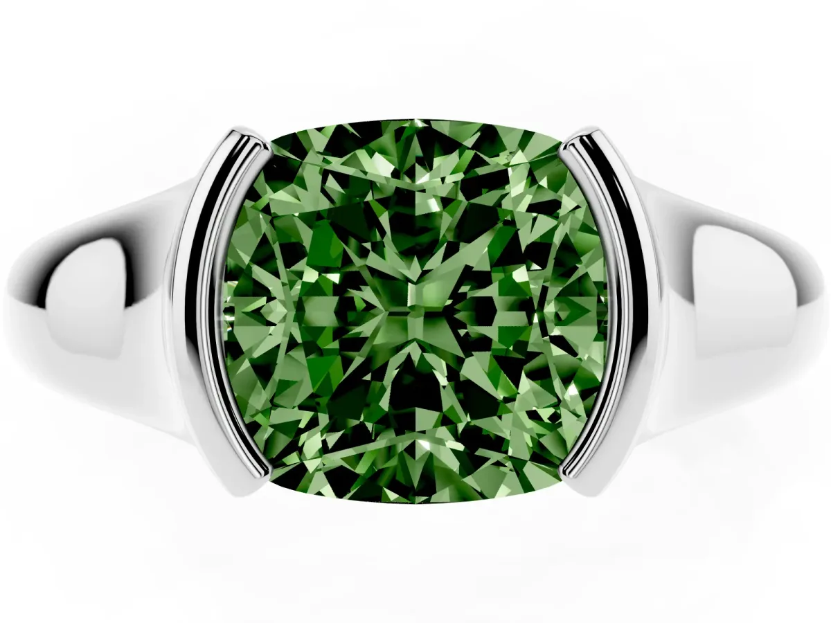 Fancy Green Cushion Cut Solitaire Tension Set Diamond Ring with Split Shank Band Platinum