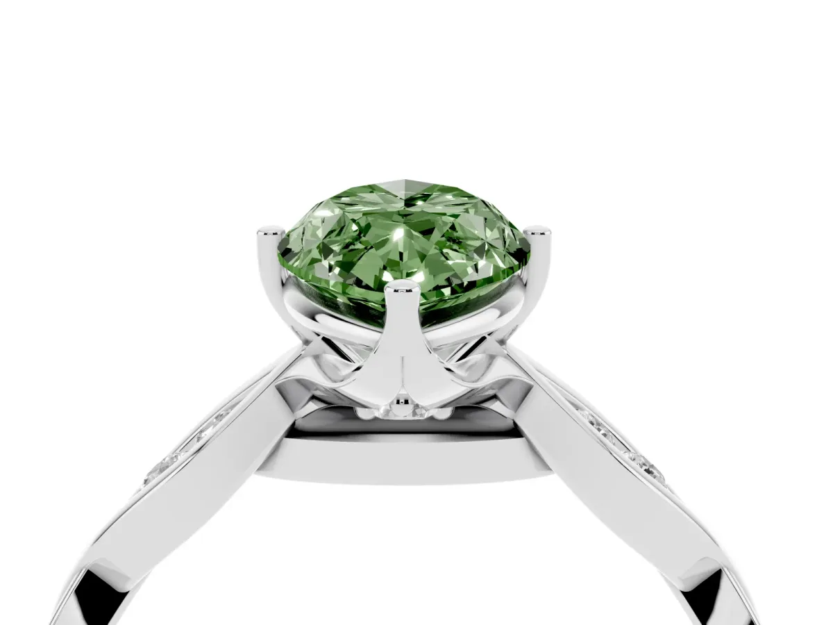 Fancy Green Marquise Cut Solitaire Twist Band with Leaf Prong Setting Silver