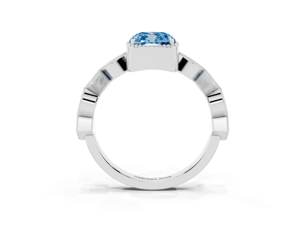 Fancy Blue Cushion Cut Milgrain Marquise Diamond Twist Band Ring Silver