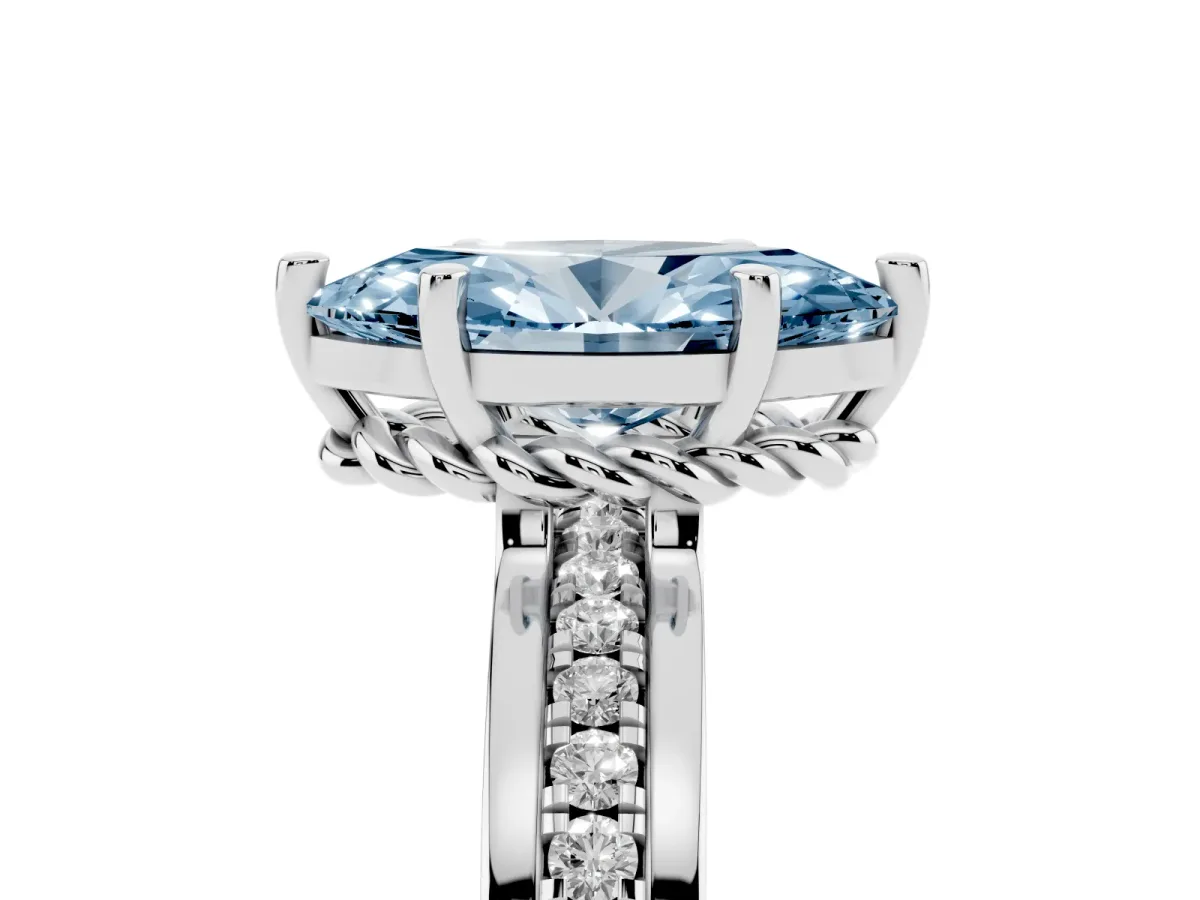 Fancy Blue Marquise Cut Solitaire Diamond Ring with Channel Set Band and Six-Prong Setting White gold