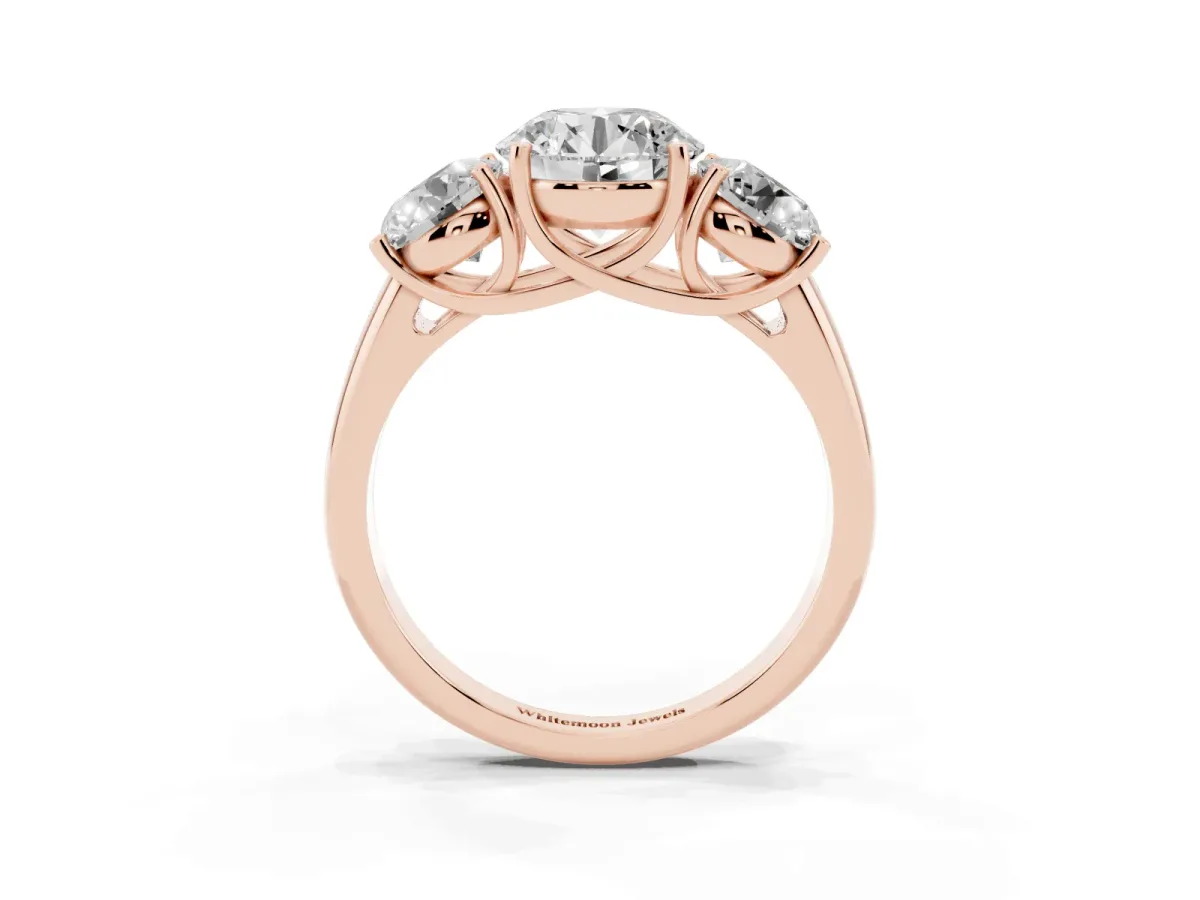 Three-Stone Round Cut Diamond Engagement Ring with Prong Setting Rose gold